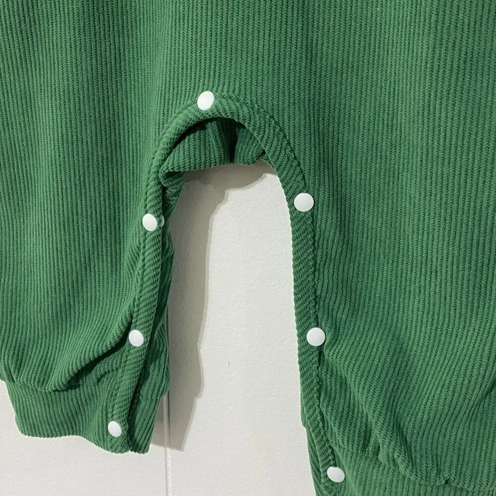 Christmas Ribbed Green Romper 6-9 mo Truck Tree Embroidered Smocked Overalls